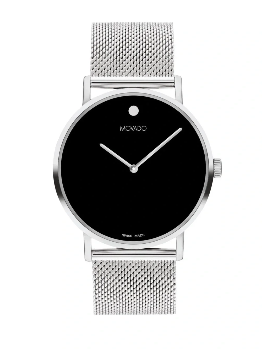 Movado Black Dial Silver Mesh Bracelet Watch